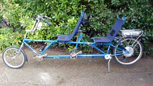 Recumbent Tandem with Bionx Rear-Rack Mounted Battery