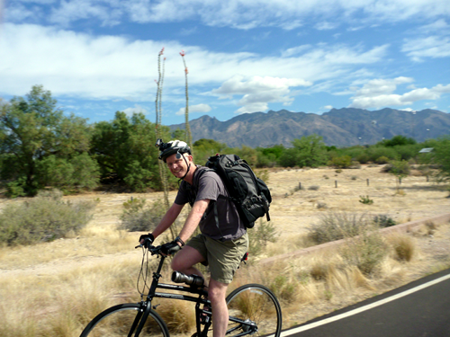 Suitcase Backpack on a Bike